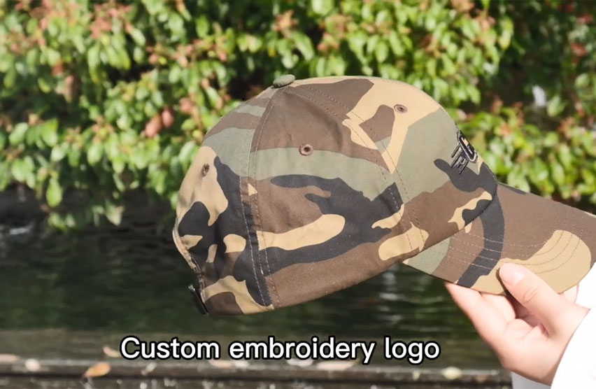 Großhandel benutzer definierte Stickerei Logo 6 Panel Camouflage Camo Militär Armee Baseball kappe